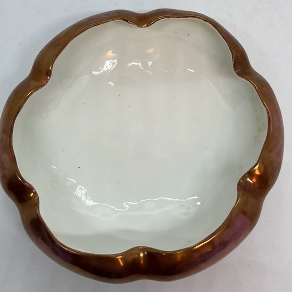 Vintage Iridescent Copper & Pink Glazed Footed Bowl - Picture 3 of 6